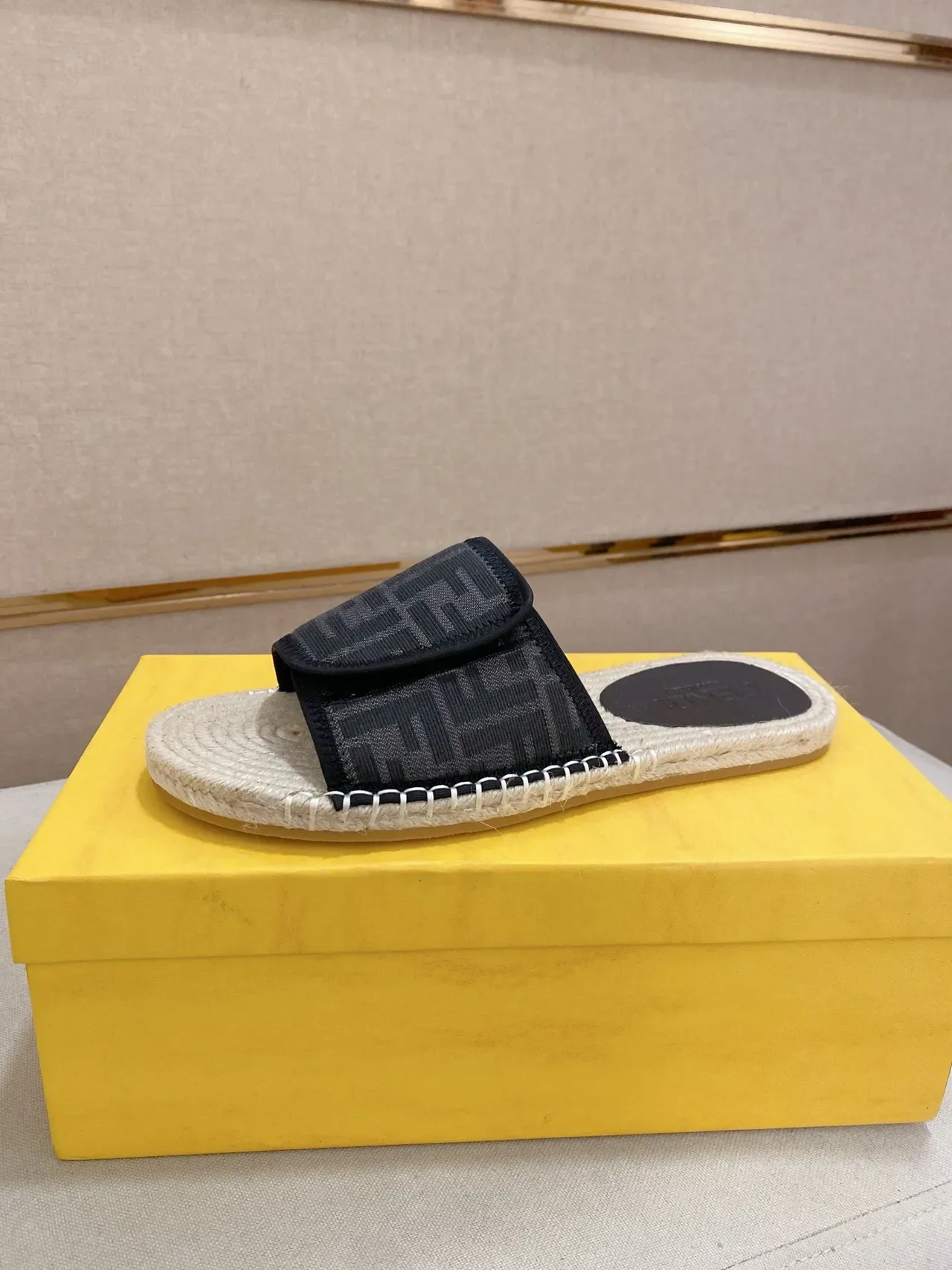 Fendi FF Strap Slide Beige Multicolor Raffia Sole Monogrammed Slippers 18