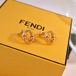 Fendi Gold Twisted Rope-Link Motif Interlocking Circular Form Earrings