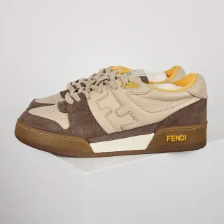 Fendi Lifestyle Sneaker Beige Brown Layered Suede And Leather Upper Embossed FF Motif Lifestyle Sneakers