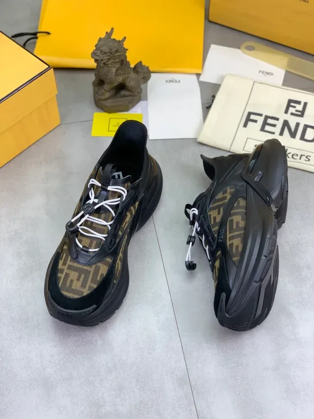Fendi Runner FF Jacquard Tênis Chunky Preto Marrom 5