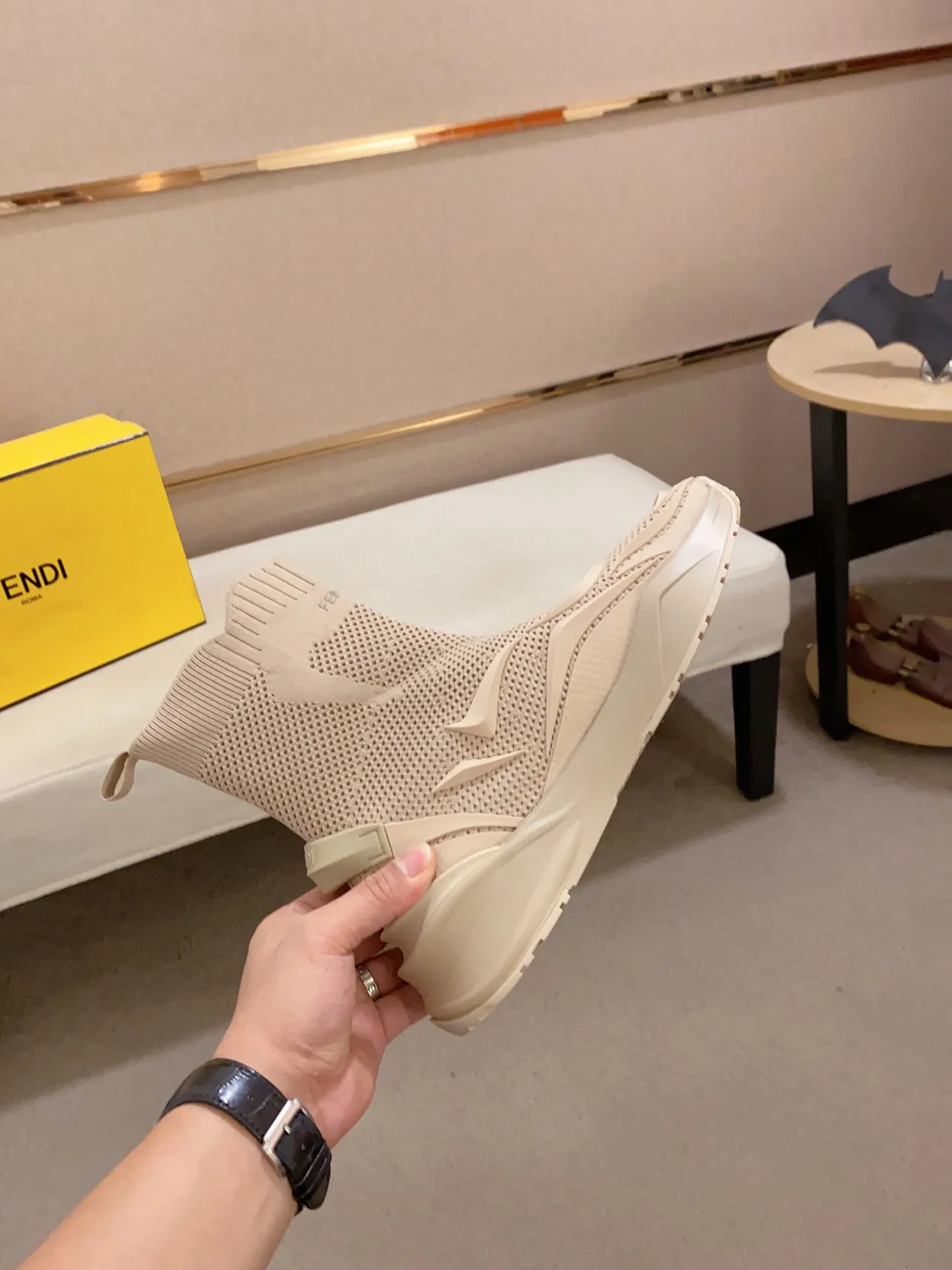 Fendi Speed Trainer Beige Tênis chunky com ajuste de meias de malha 2