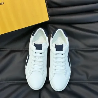 Fendi White and Navy Leather Lifestyle Sneakers