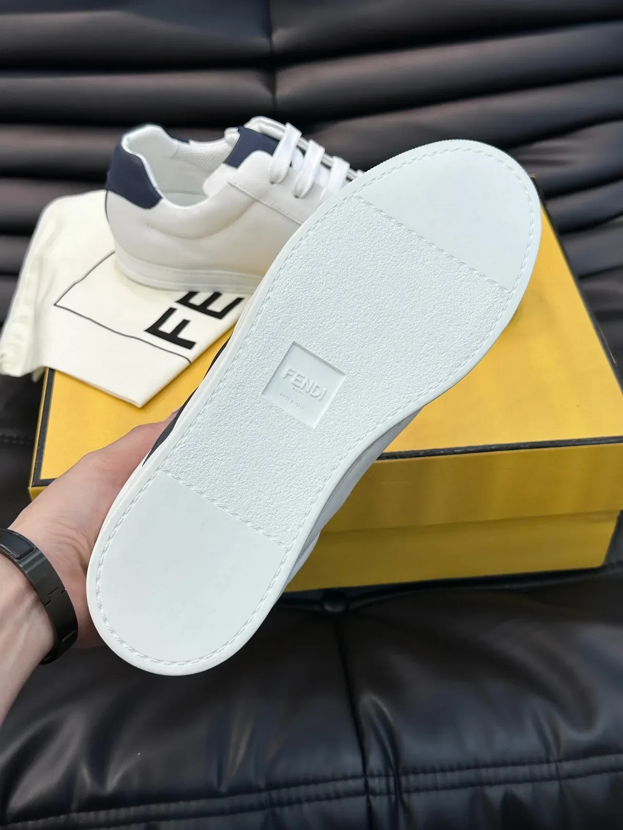 Fendi White and Navy Leather Lifestyle Sneakers 2