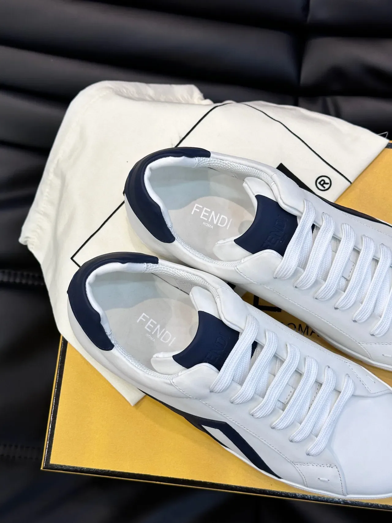 Fendi White and Navy Leather Lifestyle Sneakers 3