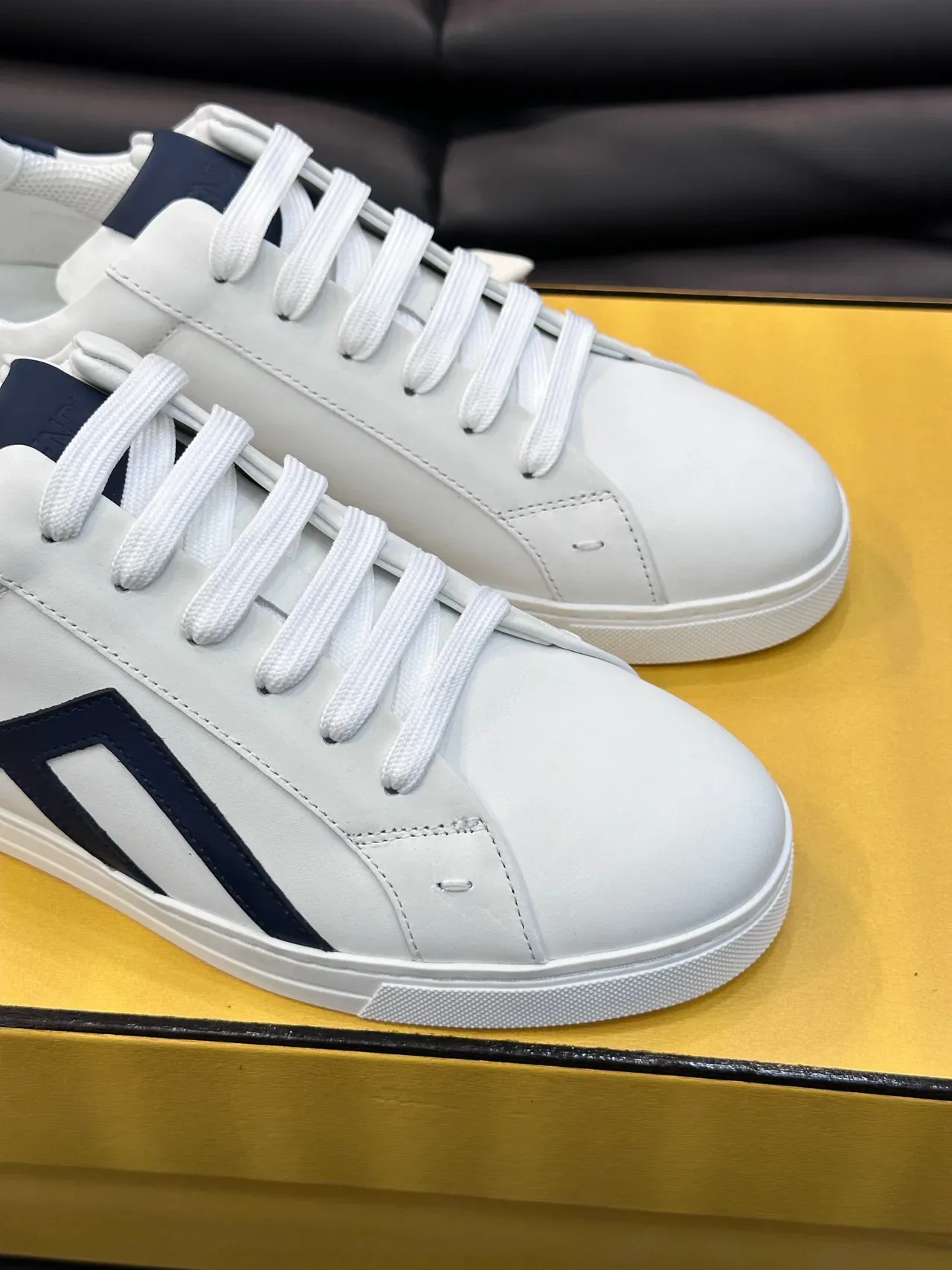 Fendi White and Navy Leather Lifestyle Sneakers 5