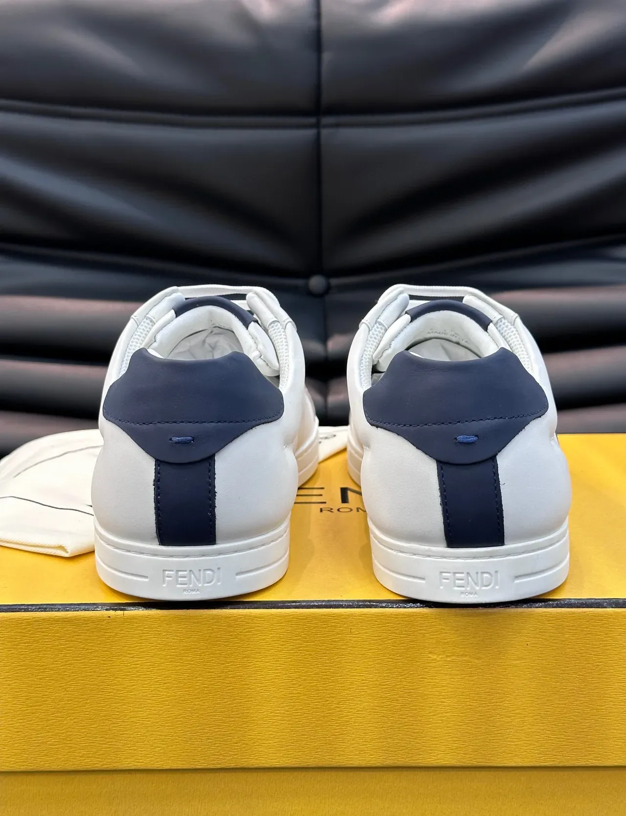 Fendi White and Navy Leather Lifestyle Sneakers 6