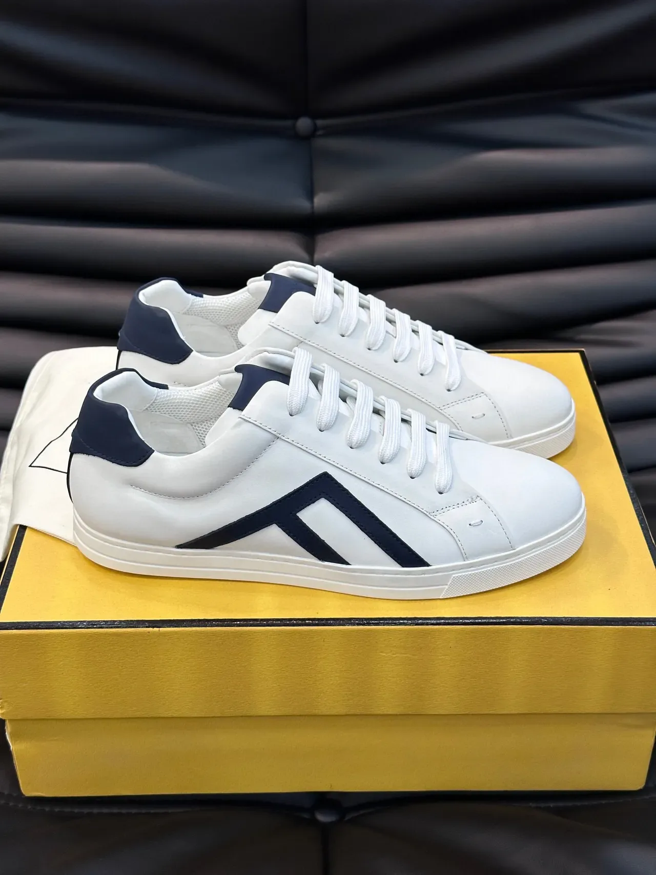 Fendi White and Navy Leather Lifestyle Sneakers 7