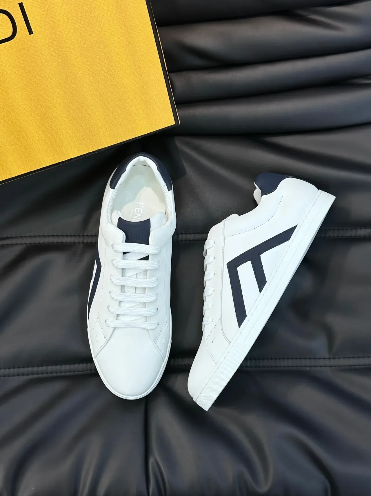 Fendi White and Navy Leather Lifestyle Sneakers 9