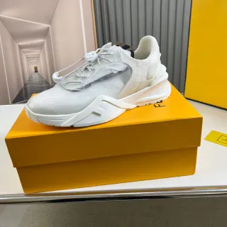 Fendi White Sculpted Sole Translucent Mesh Overlay Chunky Sneakers
