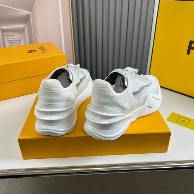 Fendi Blanc Semelle Sculptée Superposition de Maille Translucide Chaussures Chunky 6