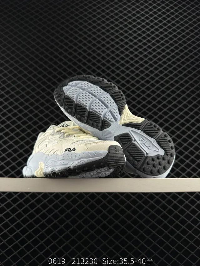 Fila Fern Beige Gray Sole Mesh-Synthetic Overlay Chunky Sneakers 5