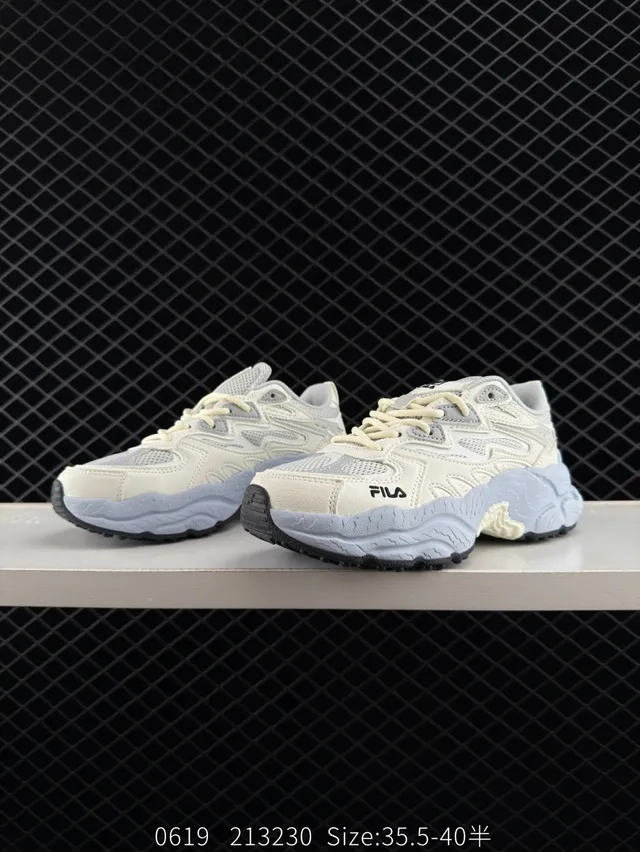 Fila Fern Beige Gray Sole Mesh-Synthetic Overlay Chunky Sneakers 6