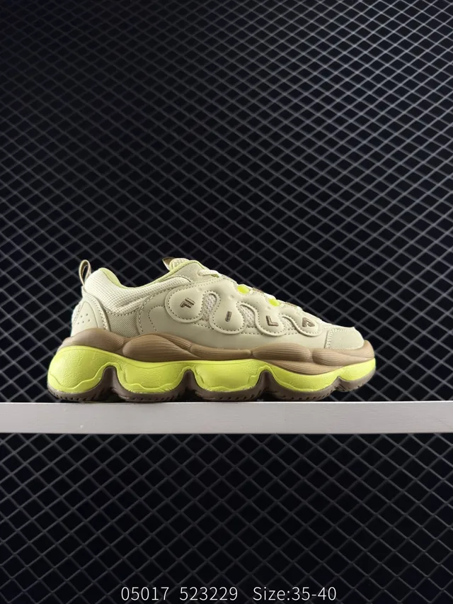 Fila PEASE Pea Shoes Olive Green and Lime Yellow Chunky Sneakers 4