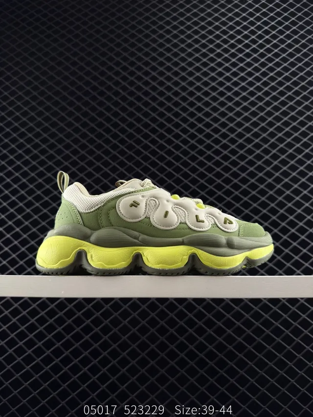 Fila PEASE Pea Shoes Olive Green and Lime Yellow Chunky Sneakers 5