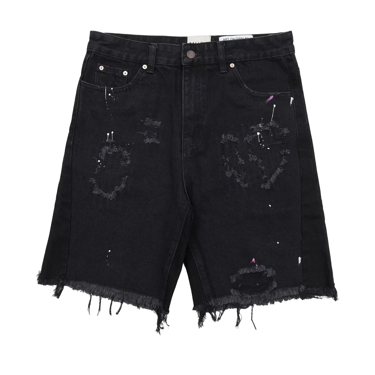 Gallery Dept Distressed Paint-Splattered Black Denim Shorts 2