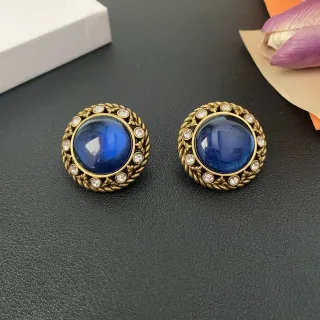 Antique Gold-Tone Braided Rope Cabochon Crystal Stud Earrings
