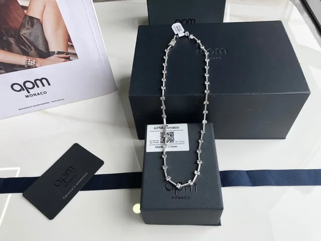 apm MONACO Geometric Pavé Square Link Necklace 6