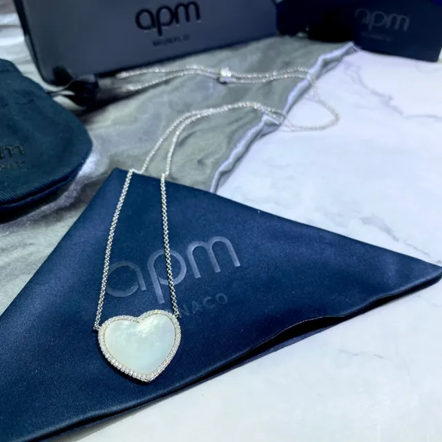 apm Monaco Heart Silver White Pendant Mother-of-Pearl Center Necklace 5