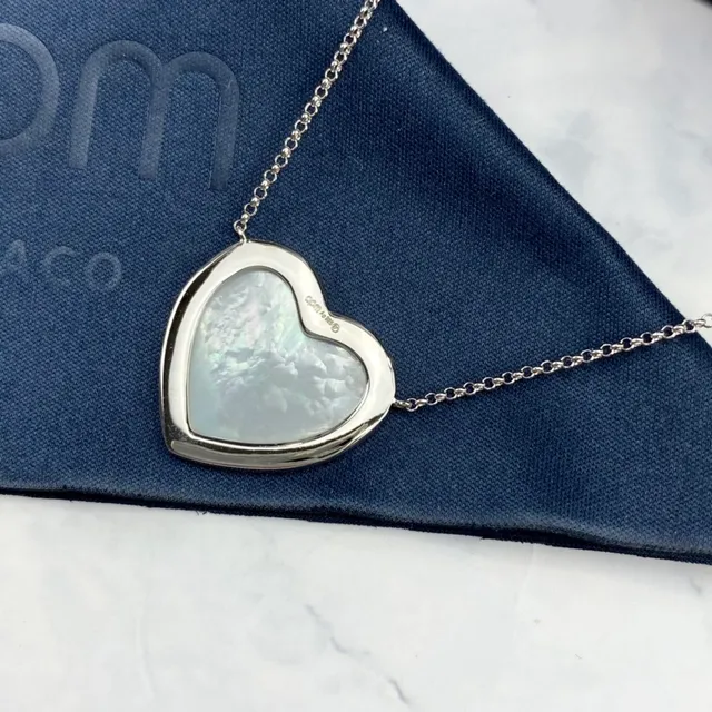 apm Monaco Heart Silver White Pendant Mother-of-Pearl Center Necklace 6