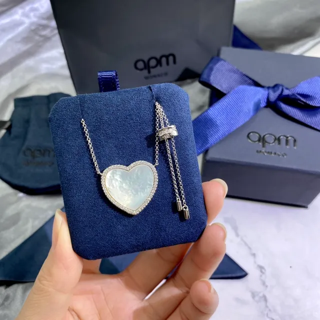 apm Monaco Heart Silver White Pendant Mother-of-Pearl Center Necklace 7