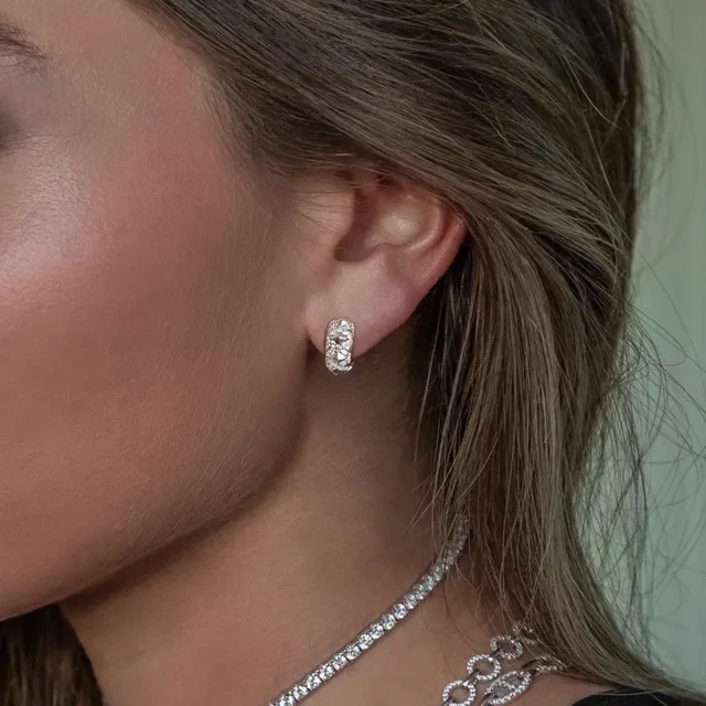apm MONACO Pavé-Set Geometric Textured Hoop Earrings 2