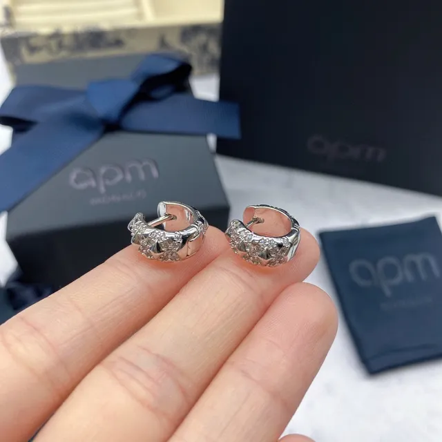 apm MONACO Pavé-Set Geometric Textured Hoop Earrings 3