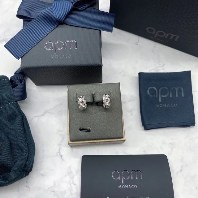 apm MONACO Pavé-Set Geometric Textured Hoop Earrings 4