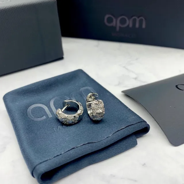 apm MONACO Pavé-Set Geometric Textured Hoop Earrings 7