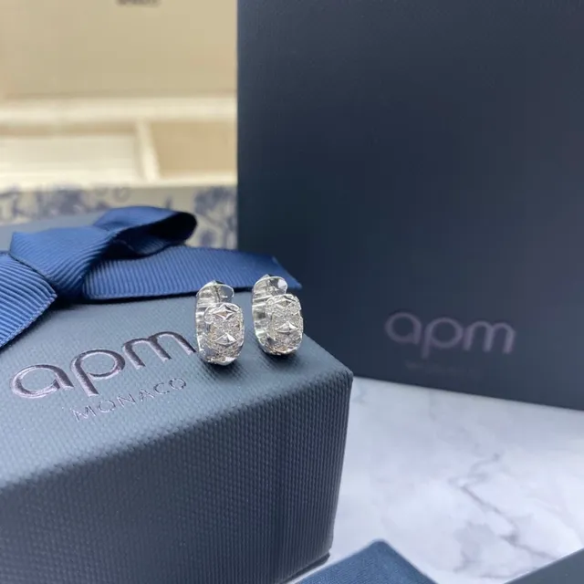 apm MONACO Pavé-Set Geometric Textured Hoop Earrings 9