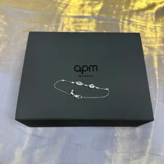 APM Monaco سوار فضي أسود سلسلة رفيعة كريستال مرقي