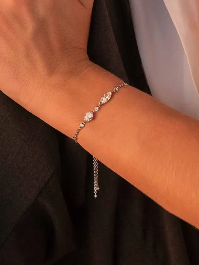 apm Monaco Silver Black Fine Chain Marquise-Cut Crystals Bracelet 2