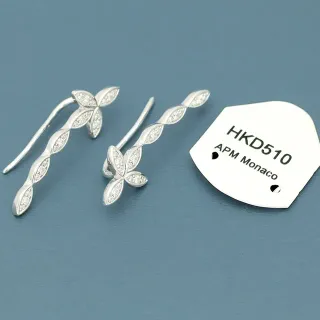 APM Monaco Silver White Twisted Vine Silhouette Pavé-Set Clear Stones Earrings