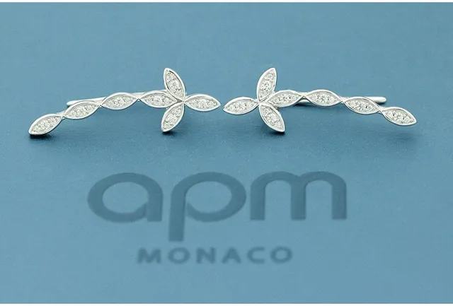 APM Monaco Silver White Twisted Vine Silhouette Pavé-Set Clear Stones Earrings 3