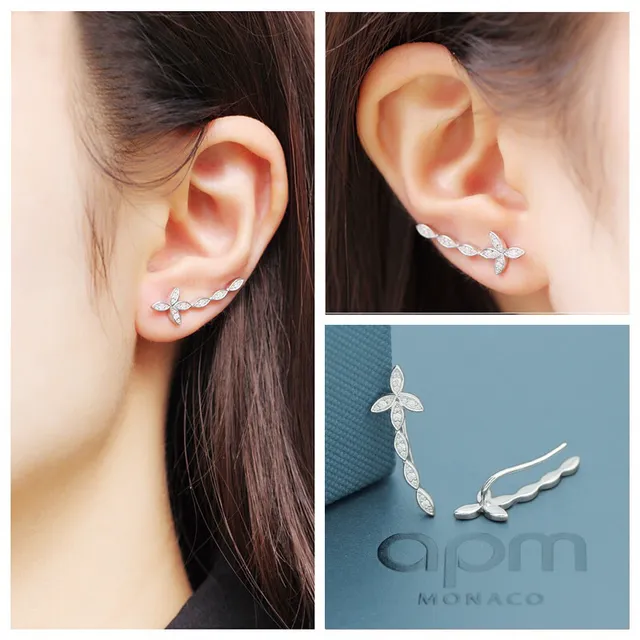 APM Monaco Silver White Twisted Vine Silhouette Pavé-Set Clear Stones Earrings 7