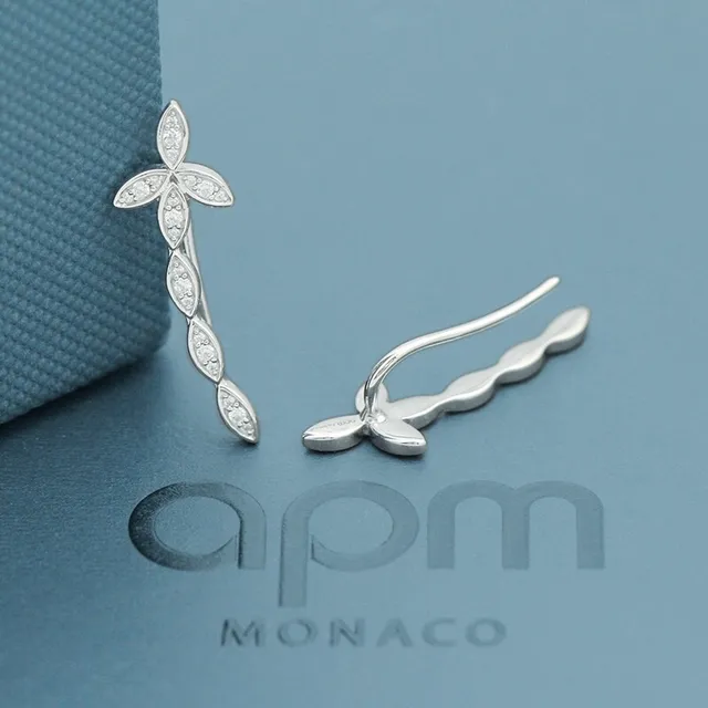 APM Monaco Silver White Twisted Vine Silhouette Pavé-Set Clear Stones Earrings 8