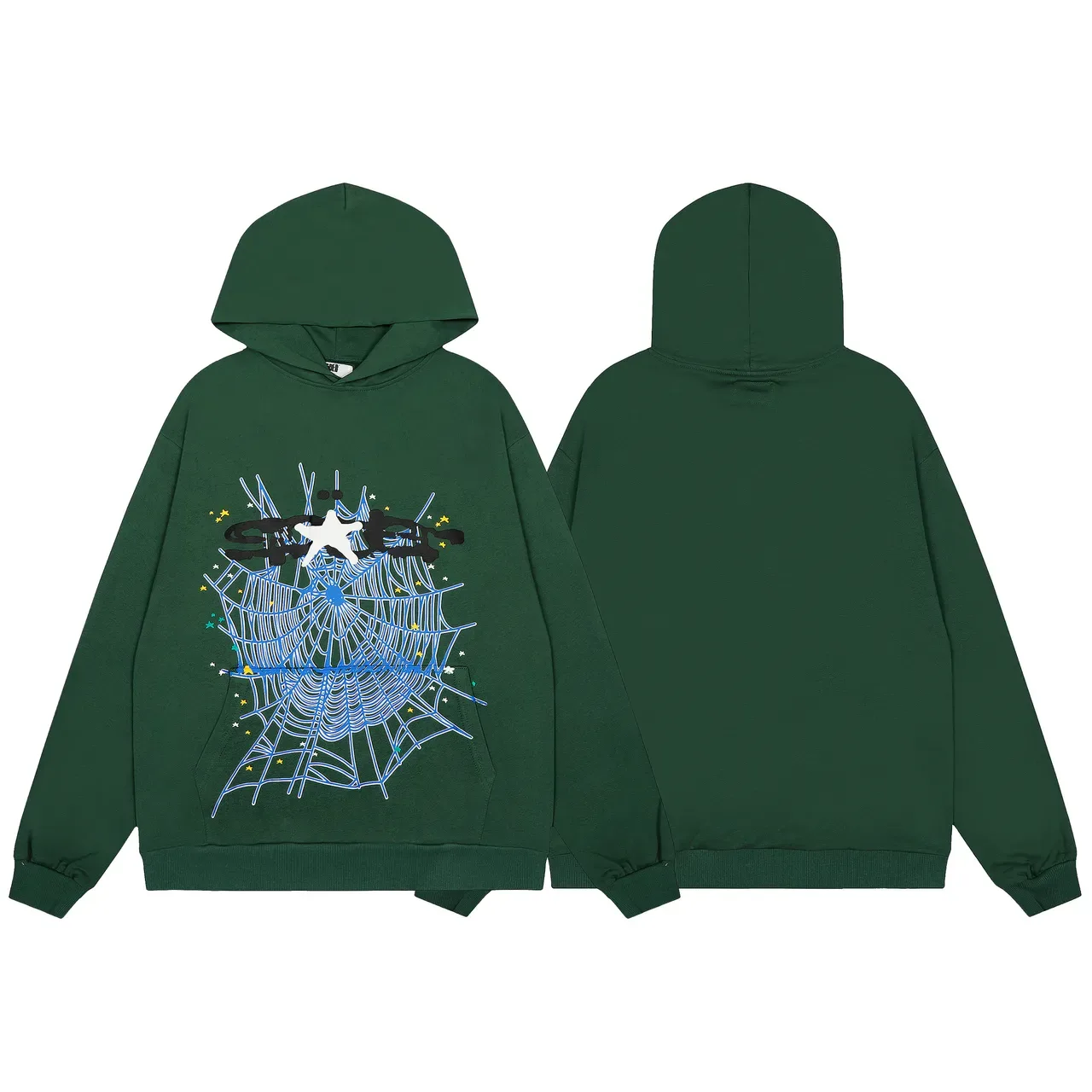 Army Green Blue Oversized Fit Graphic-Print Front Hoodie 2