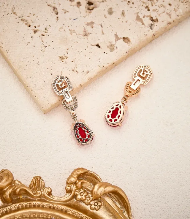 Articulated Chain-Link Teardrop Red Gemstone Earrings 5
