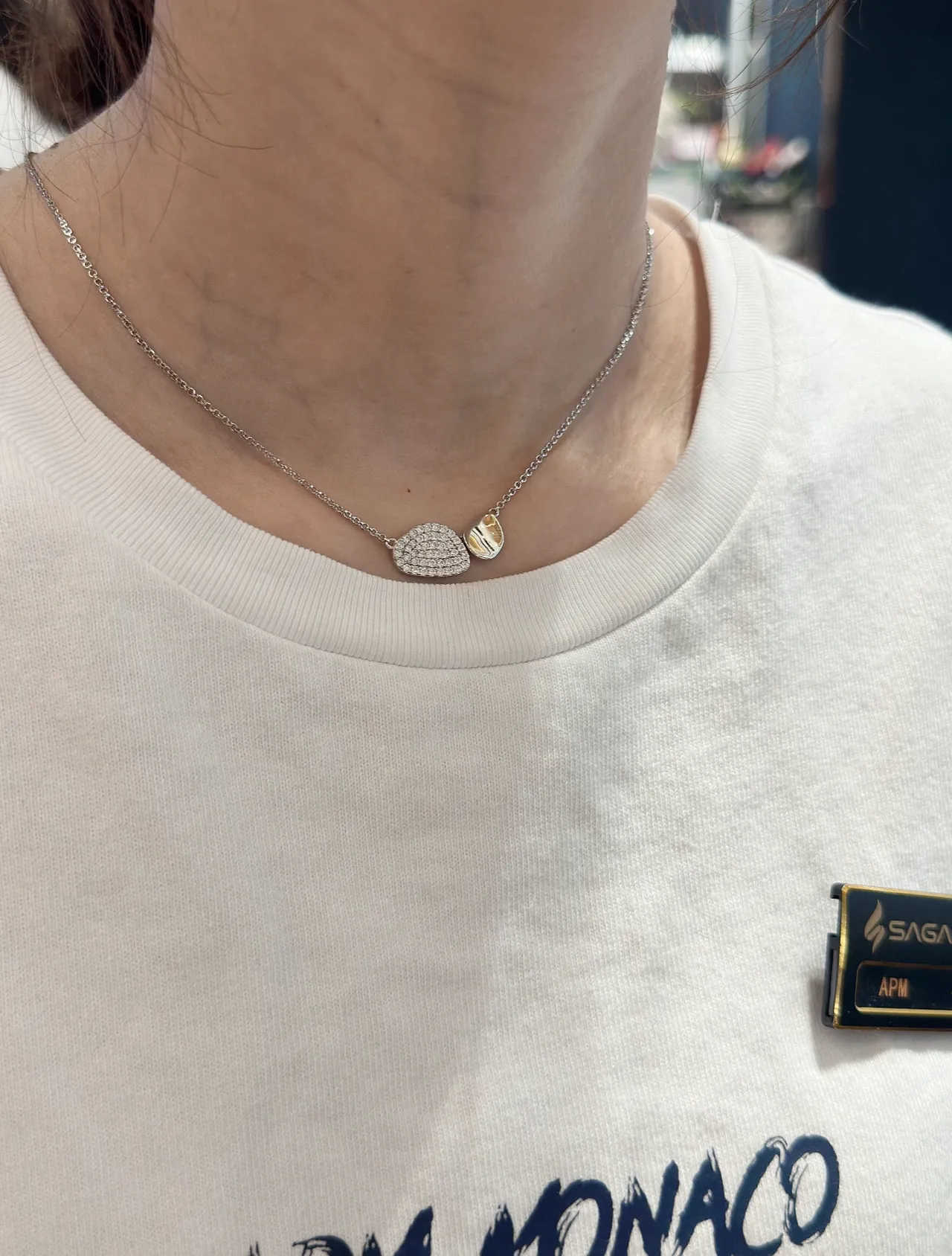 قلادة غير متماثلة مزدوجة التعليقات Pavé و Cabochon 3