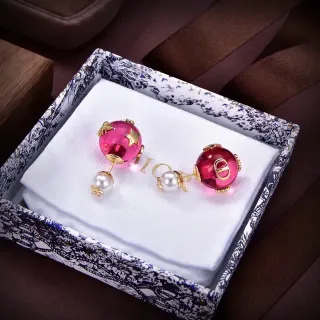 Asymmetrical Pink and Red Resin Sphere Pearl Drop Earrings