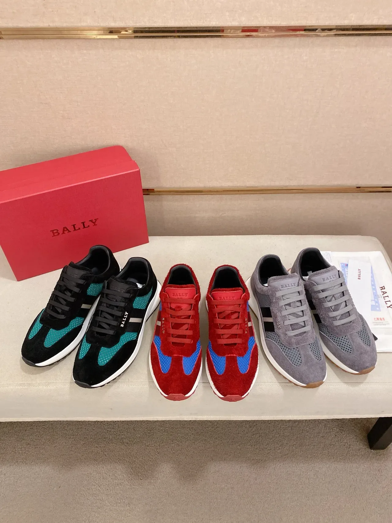 Bally Black Blue Suede Teal Perforated Mesh Sneakers 2