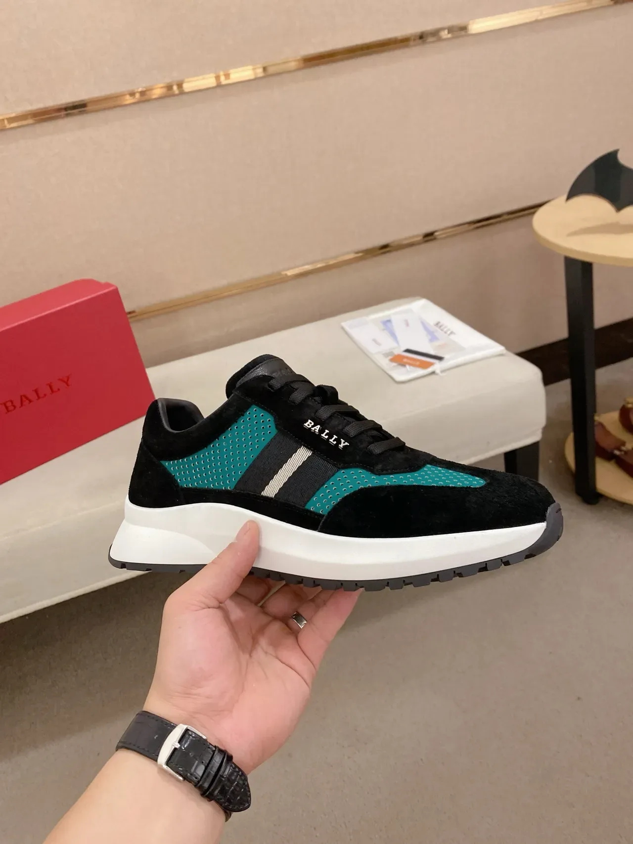 Bally Black Blue Suede Teal Perforated Mesh Sneakers 5
