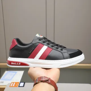 BALLY Black Red Leather Upper Side Stripe Panel Lifestyle Sneakers