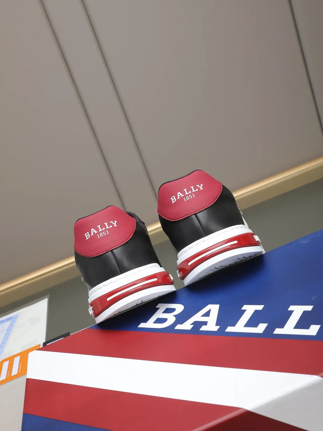 BALLY Black Red Leather Upper Side Stripe Panel Lifestyle Sneakers 3