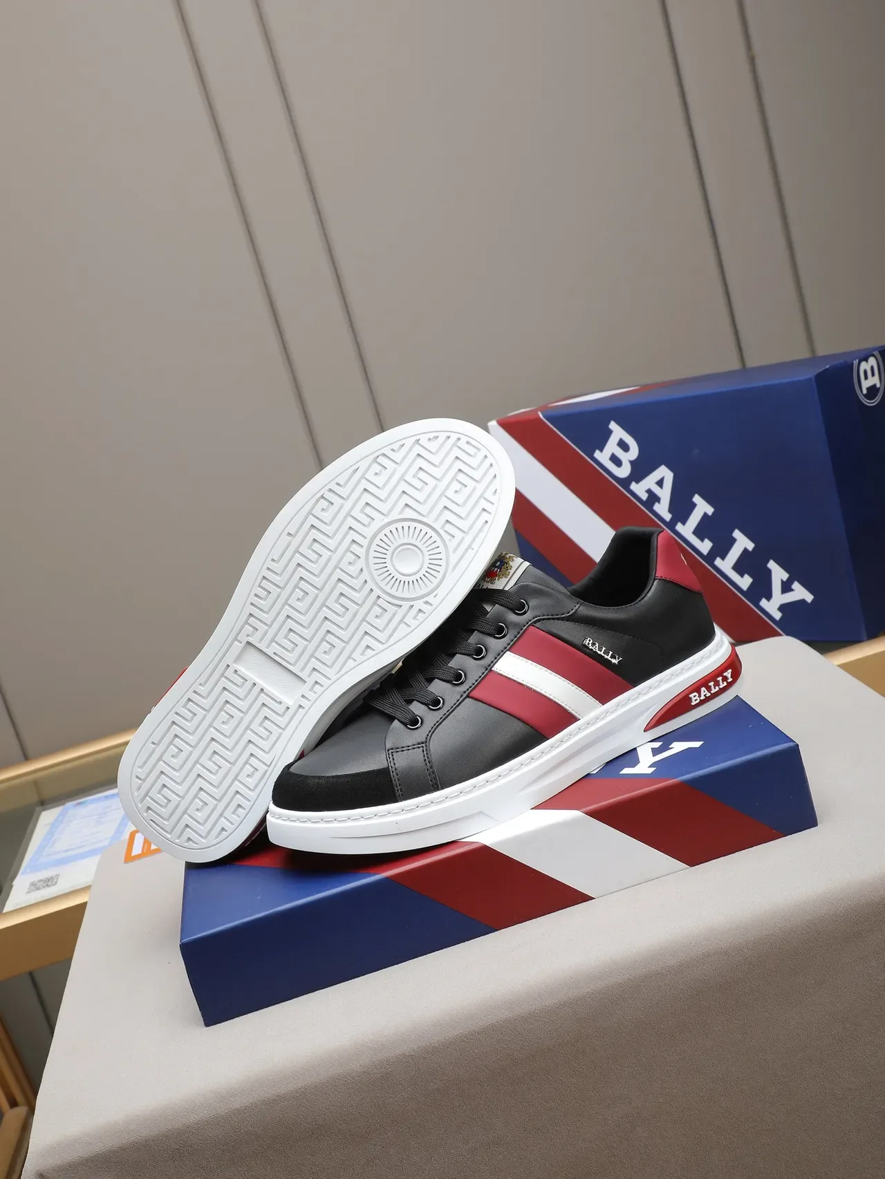 BALLY Black Red Leather Upper Side Stripe Panel Lifestyle Sneakers 4