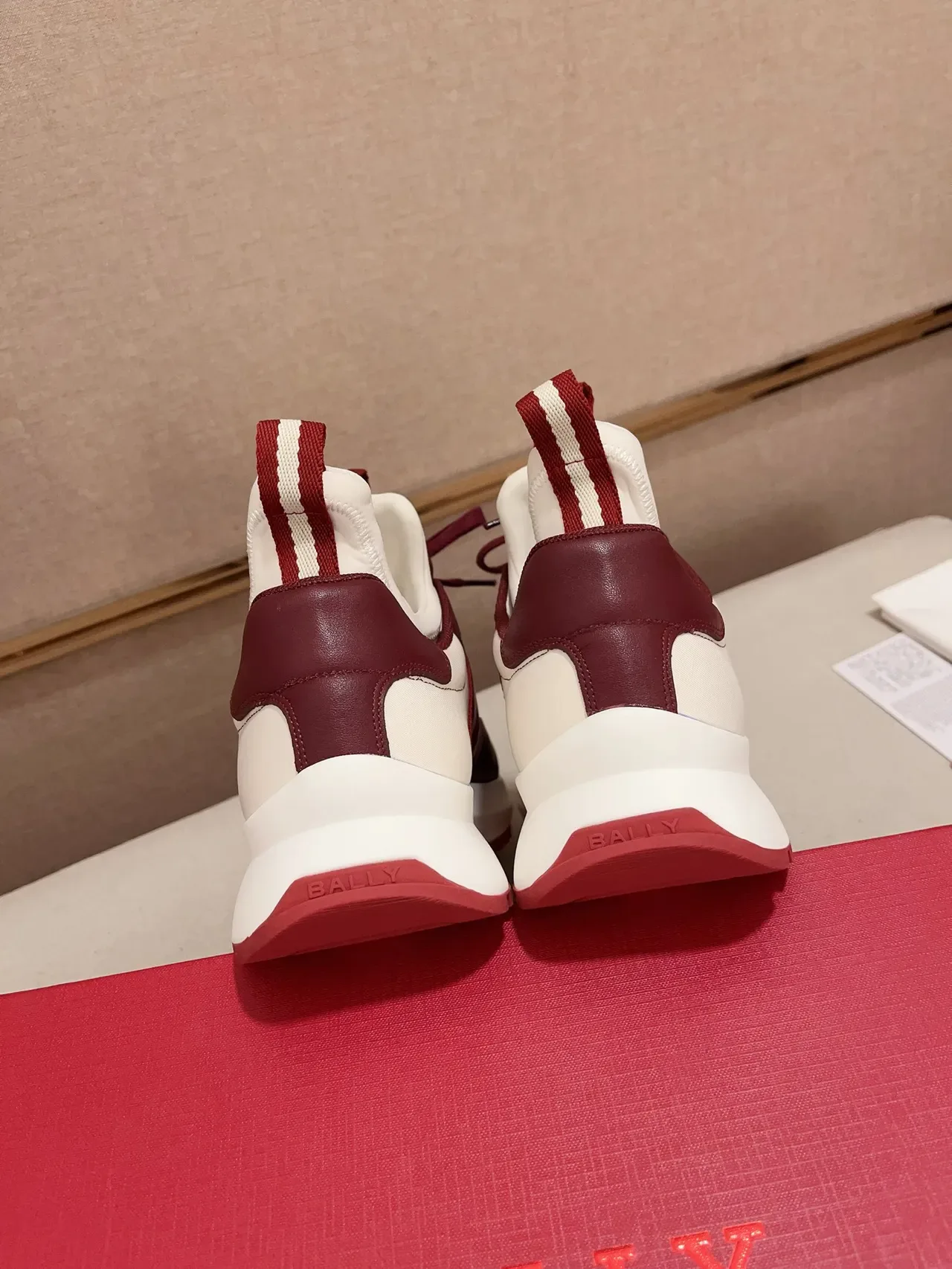 Bally Burgundy White Leather-and-Synthetic Panelled Striped Side Accent Sneakers 3