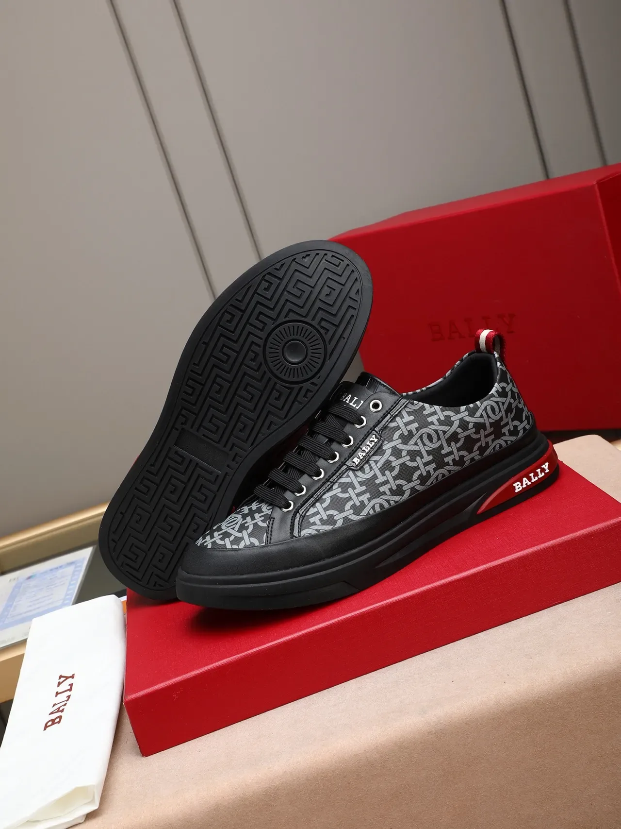BALLY Monogram-Print Black and Red Platform Lifestyle Sneaker 4