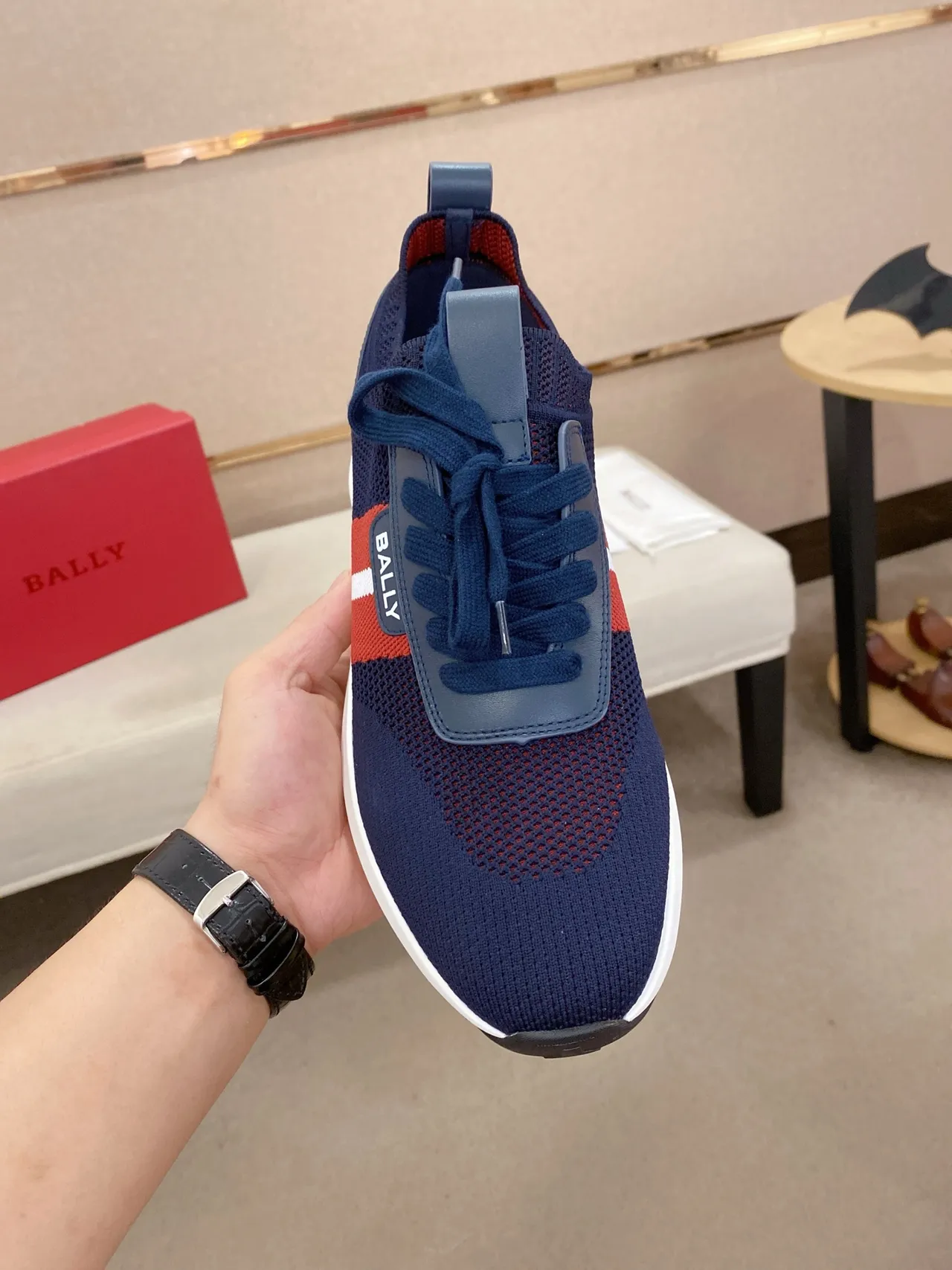 Bally Navy Red Knit Upper Side Stripe Accent Lifestyle Sneakers 5