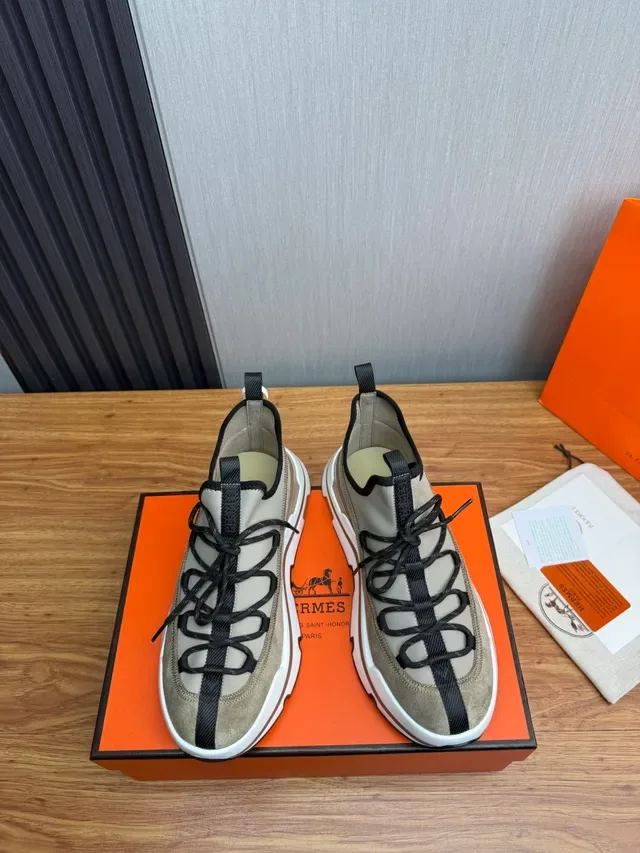 Beige and Black Chunky Layered Sole Suede Mesh Sneaker 5