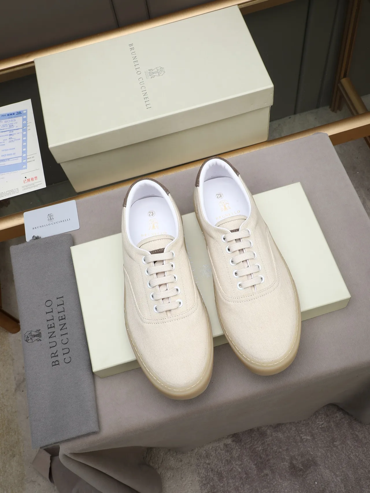 Beige Brown Low-Top Upper Canvas Shoes 3