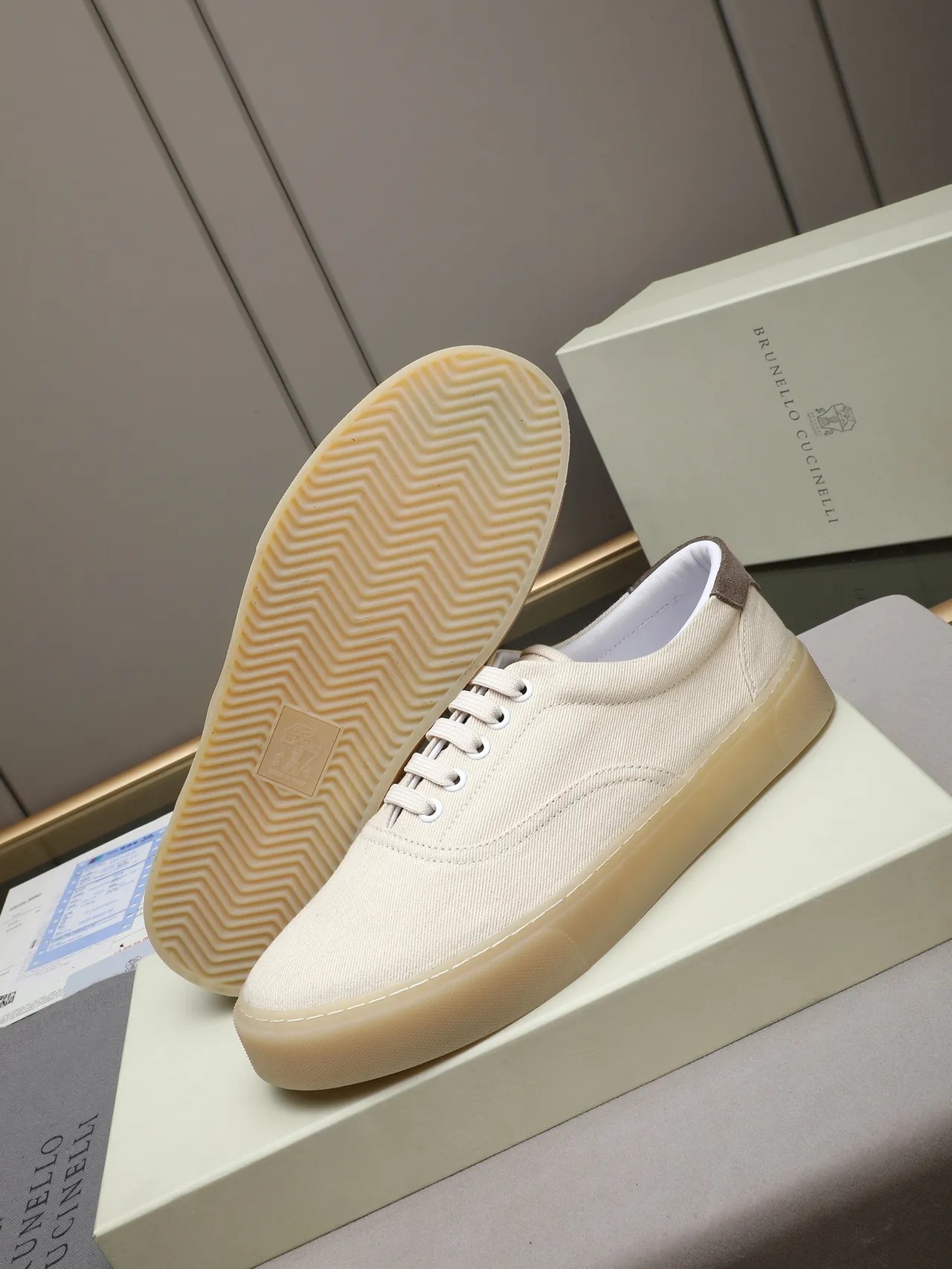 Beige Brown Low-Top Upper Canvas Shoes 5